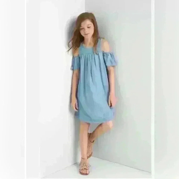 Girl's Gap Tencel Cold Shoulder Dress Light Blue size M - Picture 1 of 7